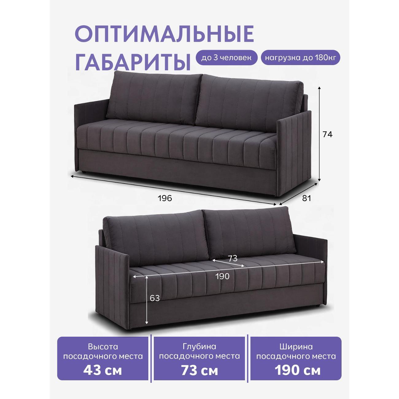 Диван Divan24 Макао серый велюр (Vita 062)