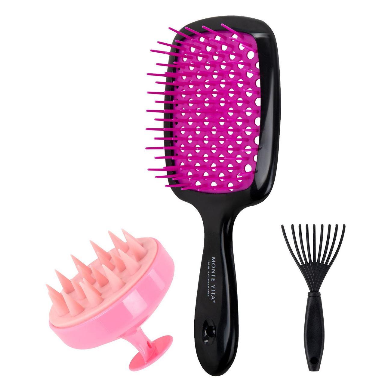 Наборы аксессуаров для волос MONTE VITA Расчёска массажная + массажер, щетка 20х9см