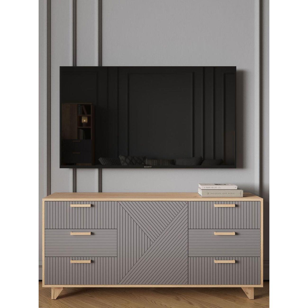 Комод Правила мебели для одежды и хранения вещей Ньерд с полками, с ящиками, 150х40.8х70 см, Дуб Вотан / Черника