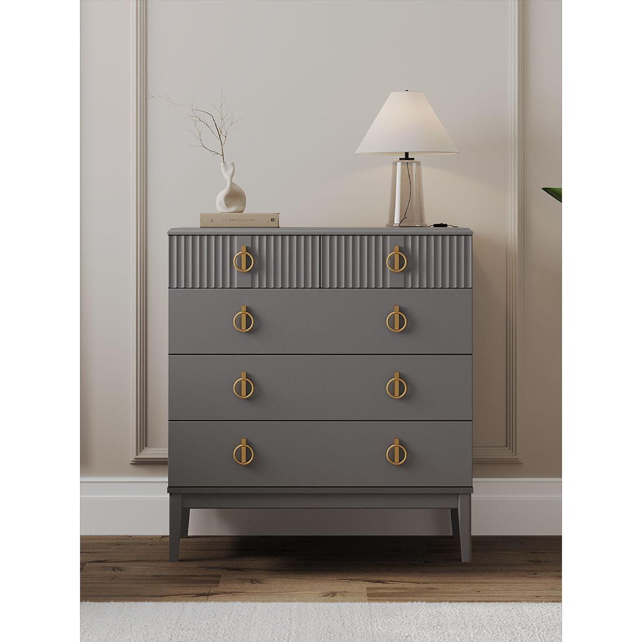 Комод Правила мебели для одежды и хранения вещей Санторини с ящиками, на ножках, 89х44х97.2 см, Антрацит лак, МДФ / Серый шифер, ЛДСП