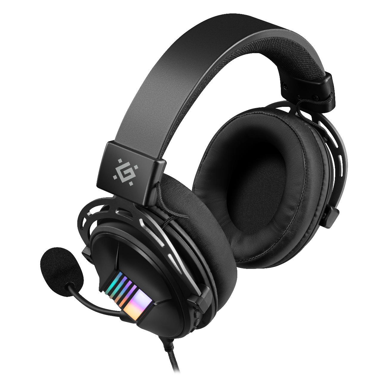 Игровые наушники Defender Flux черный, RGB, провод 2 м