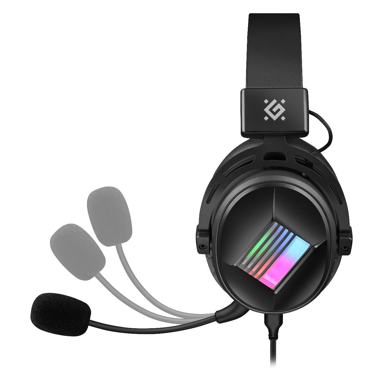 Игровые наушники Defender Flux черный, RGB, провод 2 м