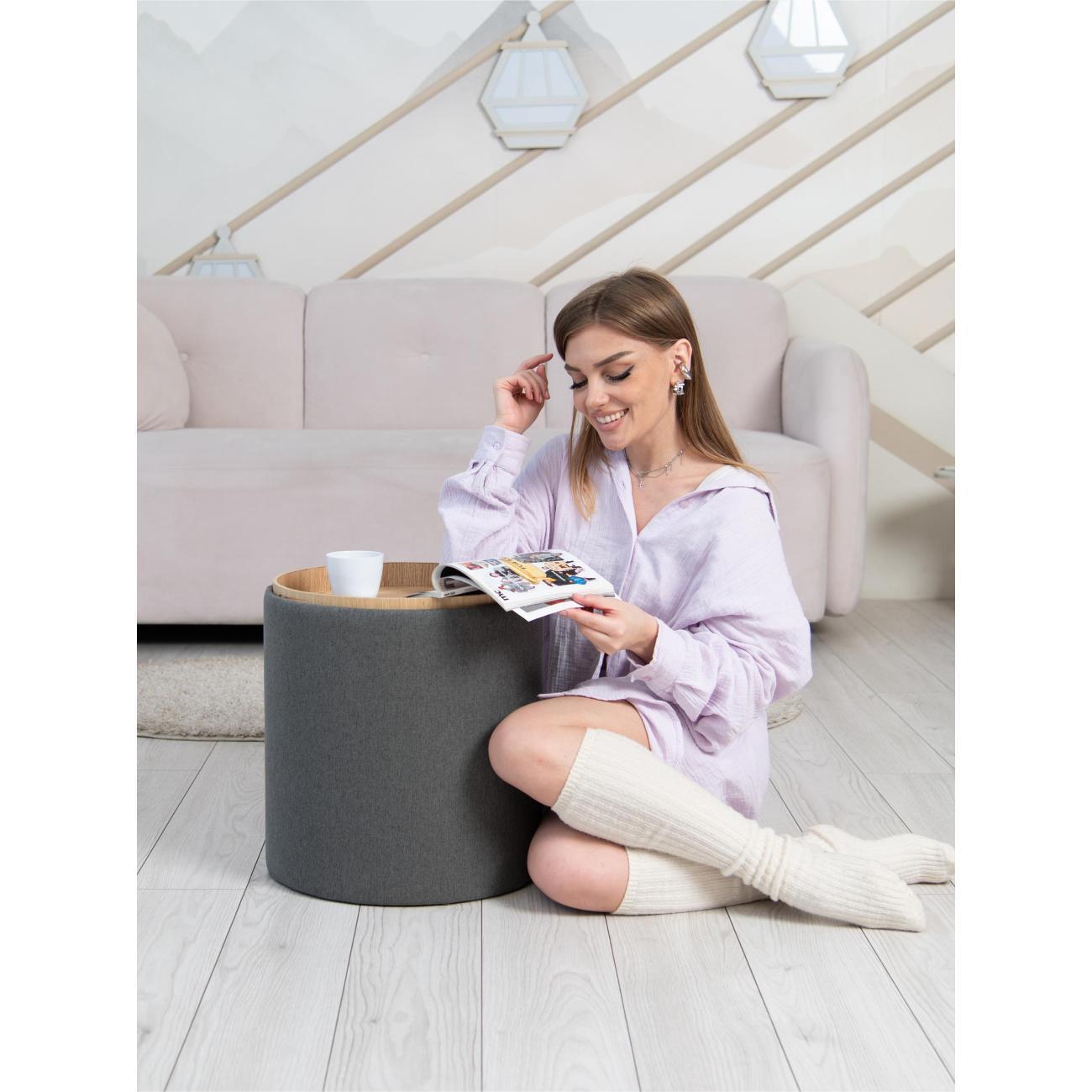 Пуф Laavi Home Грац со столешницей Большой Серая Рогожка 39*44 см