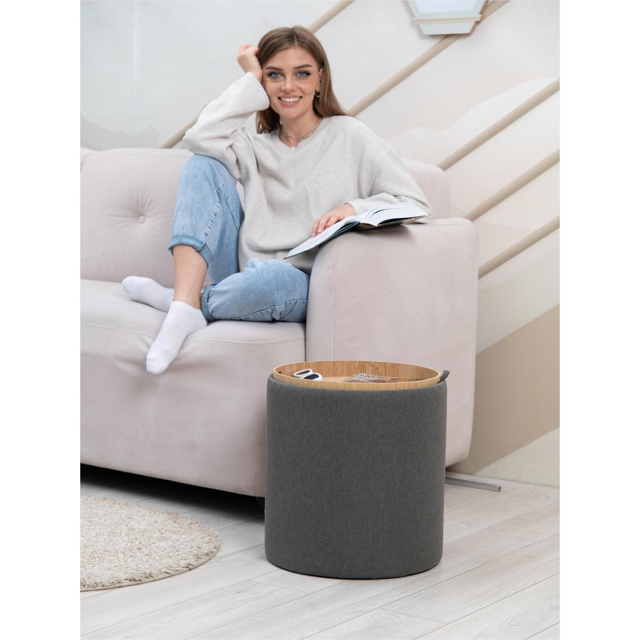 Пуф Laavi Home Грац со столешницей Большой Серая Рогожка 39*44 см