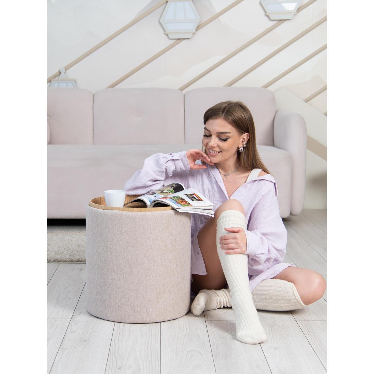 Пуф Laavi Home Грац со столешницей Большой Бежевая Рогожка 39*44 см