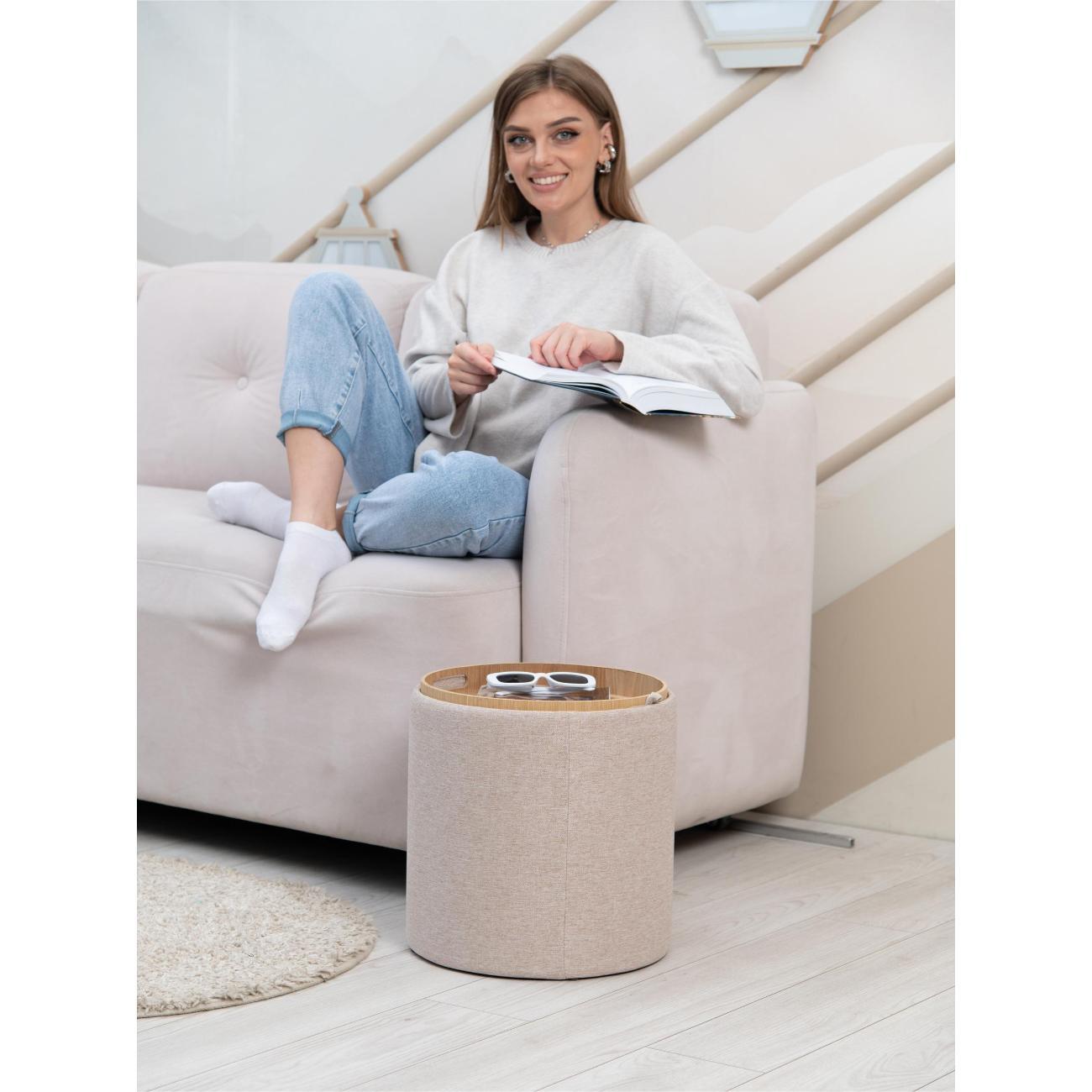 Пуф Laavi Home Грац со столешницей Большой Бежевая Рогожка 39*44 см