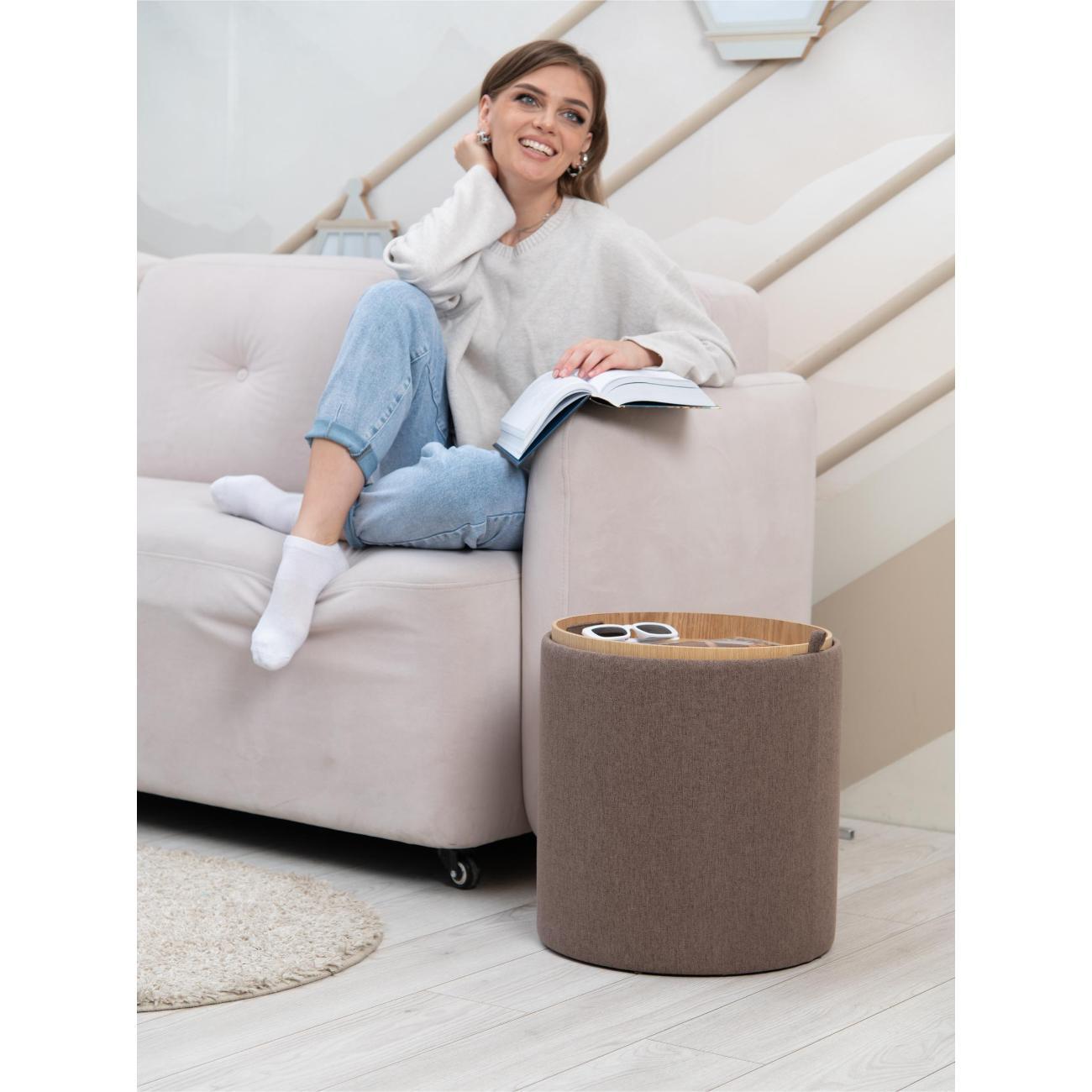 Пуф Laavi Home Грац со столешницей Большой Коричневая Рогожка 39*44 см