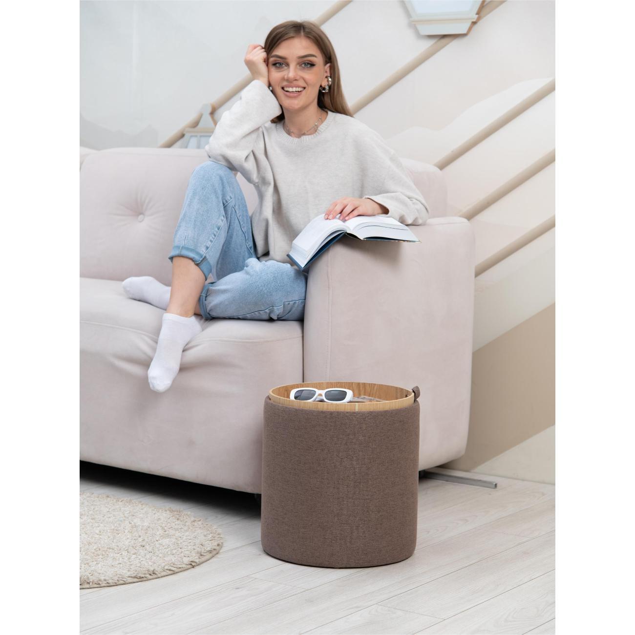 Пуф Laavi Home Грац со столешницей Стандарт Коричневая Рогожка 34.5*37 см