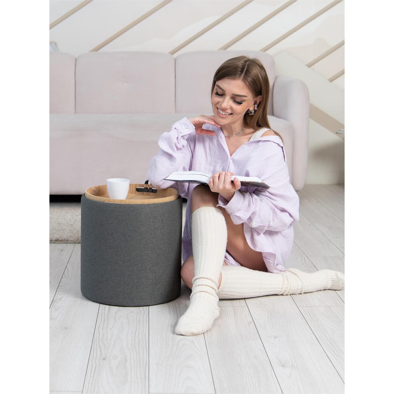 Пуф Laavi Home Грац со столешницей Стандарт Серая Рогожка 34.5*37 см