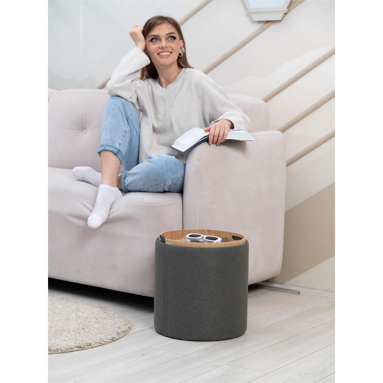 Пуф Laavi Home Грац со столешницей Стандарт Серая Рогожка 34.5*37 см