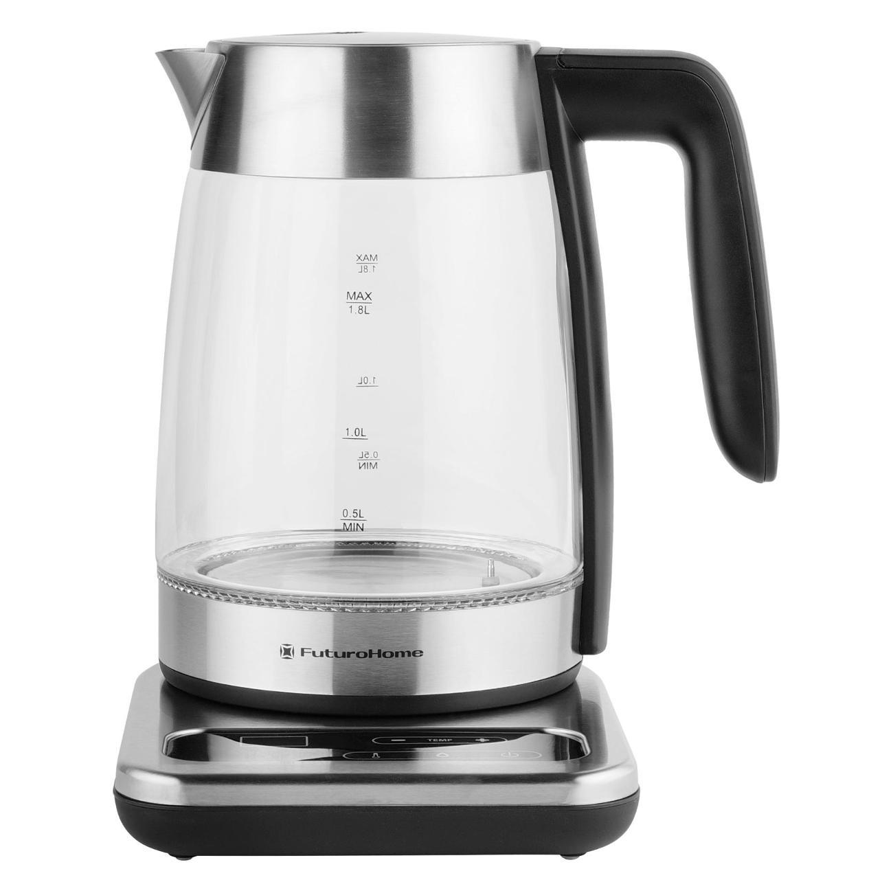 Электрочайник FuturoHome MTR KG-710S, стекло, выбор температуры на подставке