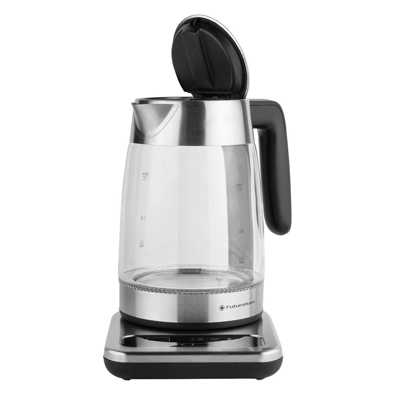Электрочайник FuturoHome MTR KG-710S, стекло, выбор температуры на подставке