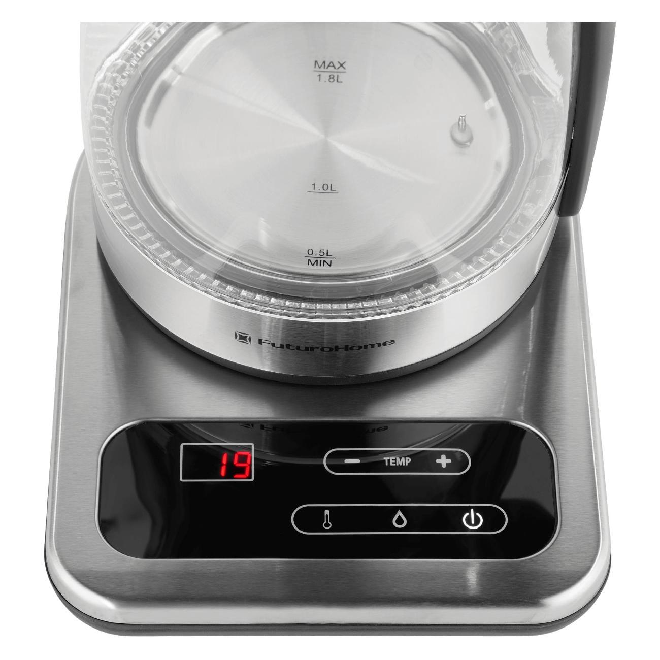 Электрочайник FuturoHome MTR KG-710S, стекло, выбор температуры на подставке