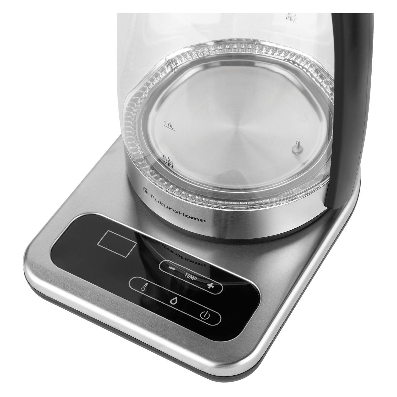 Электрочайник FuturoHome MTR KG-710S, стекло, выбор температуры на подставке