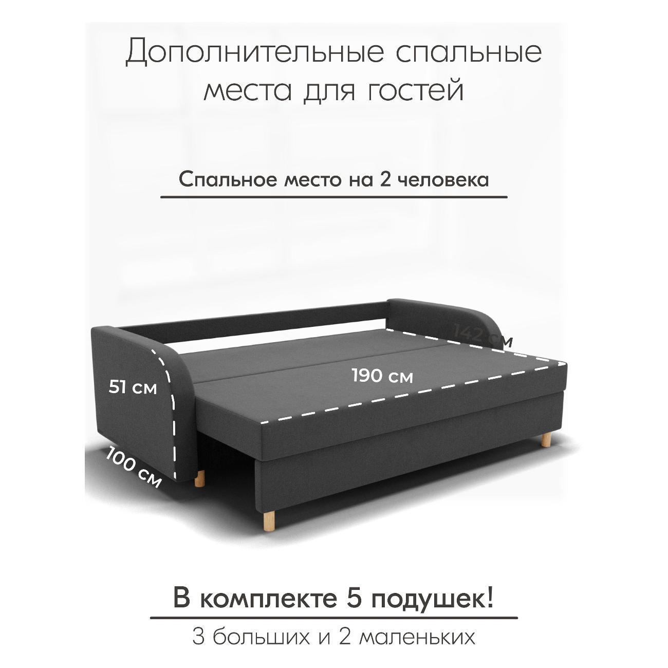 Диван Yorcom " Генри" ППУ, Темно-серый, механизм Еврокнижка 220х80х100 см