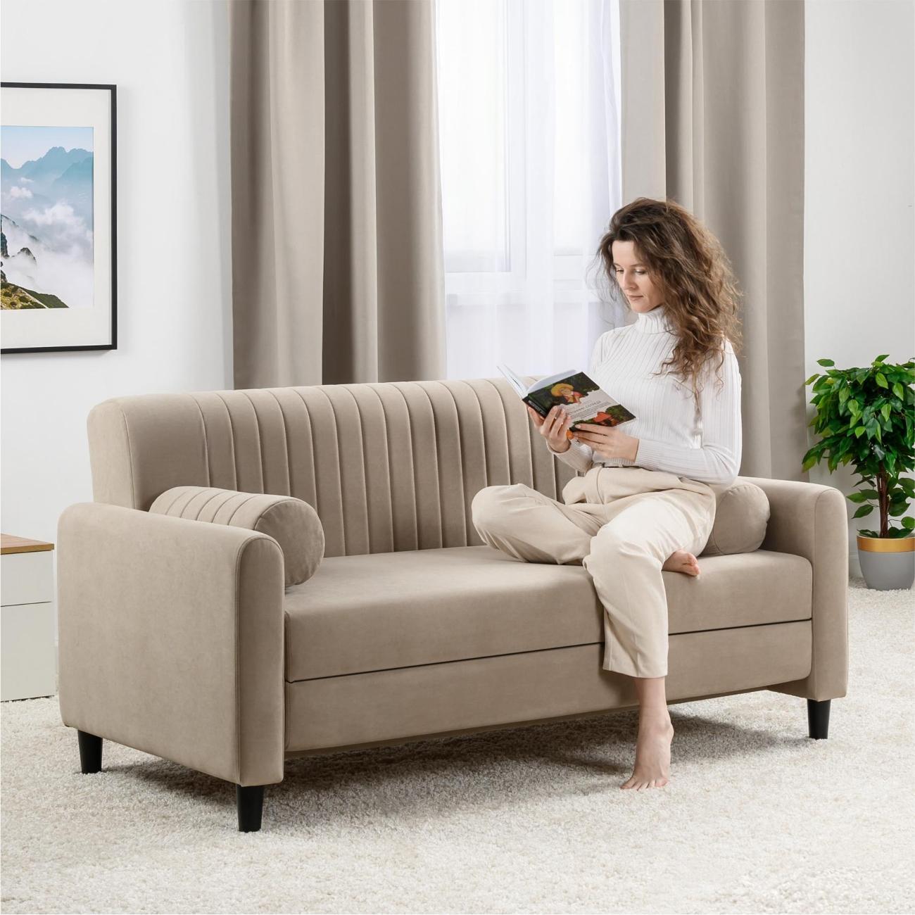 Диван Logium Денвер прямой раскладной велюр Fortuna 03 бежевый