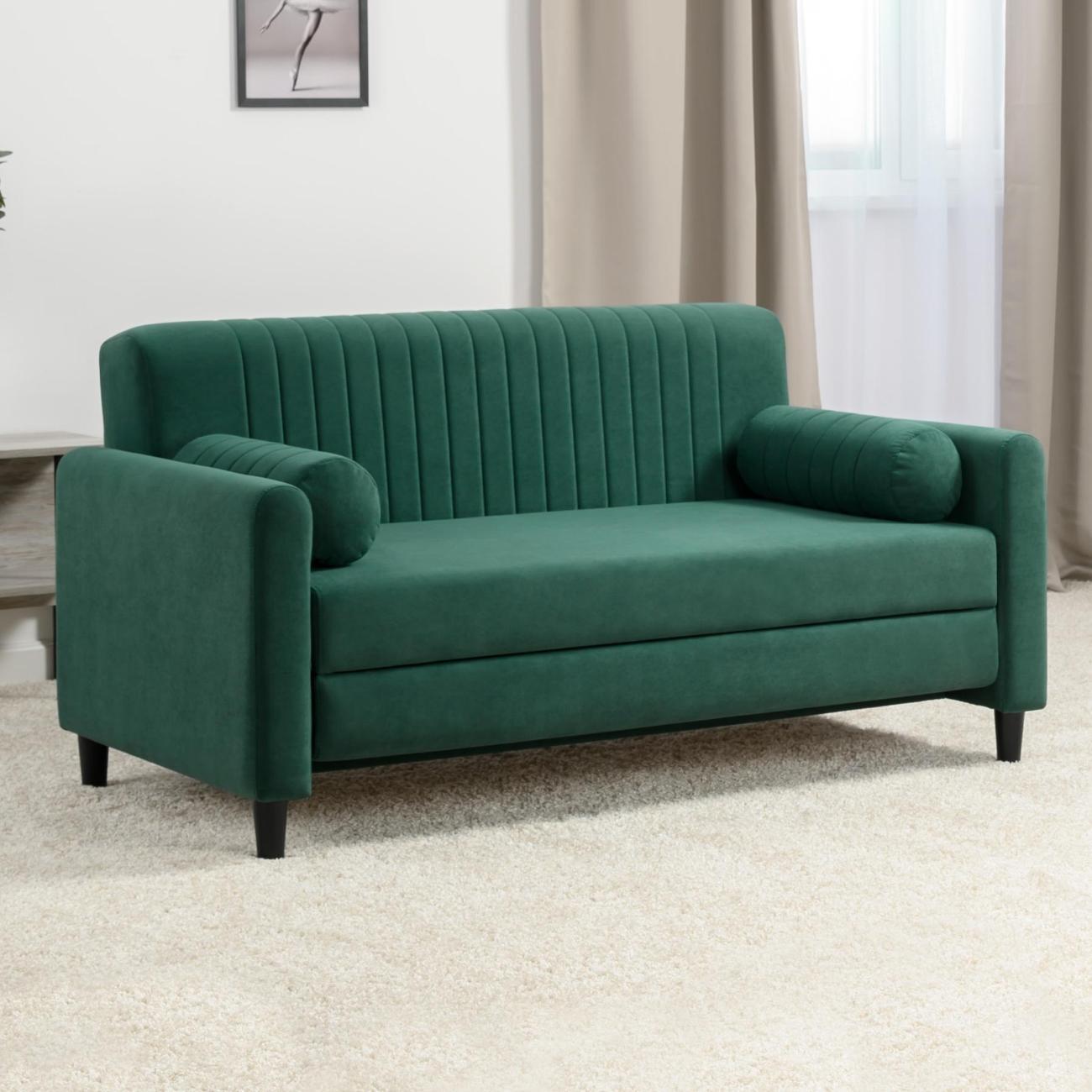 Диван Logium Денвер прямой раскладной велюр Fortuna 09 хвойно-зеленый