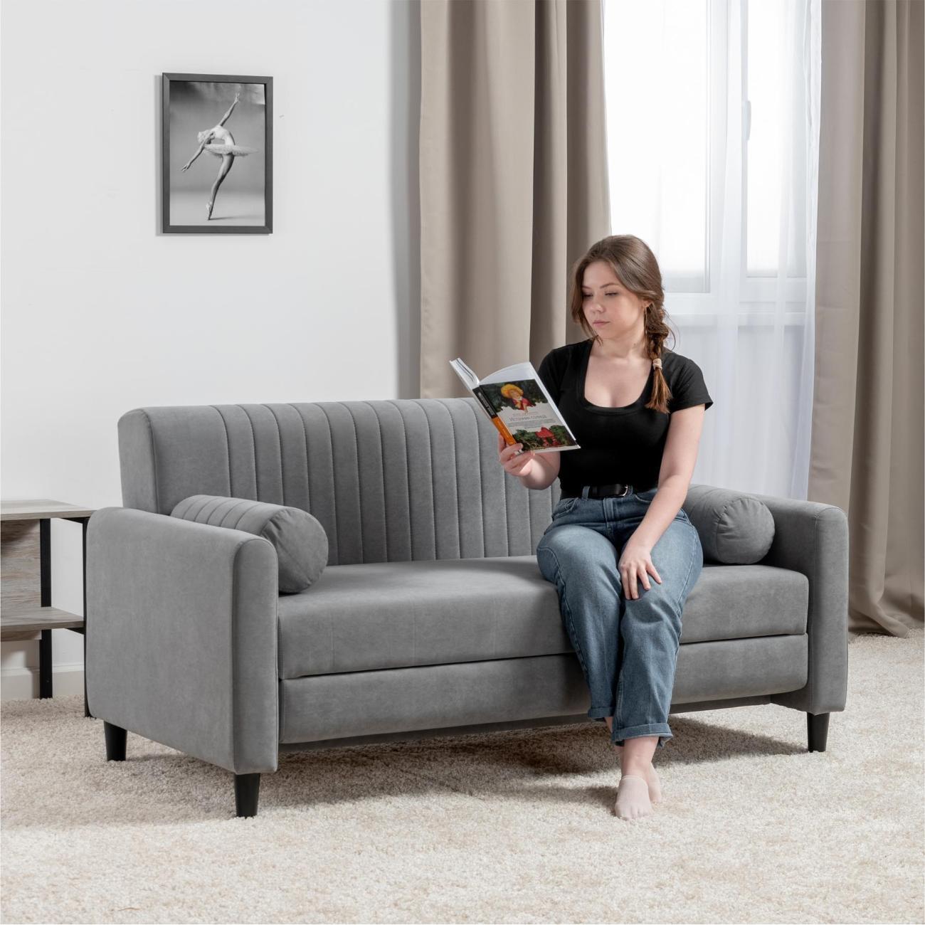 Диван Logium Денвер прямой раскладной велюр Fortuna 12 серый