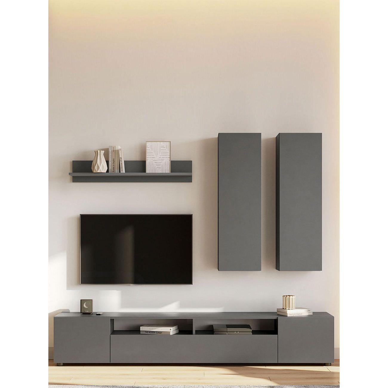 Стенка Правила мебели Тайлер, настенная полка, ТВ тумба, шкаф навесной, Графит серый
