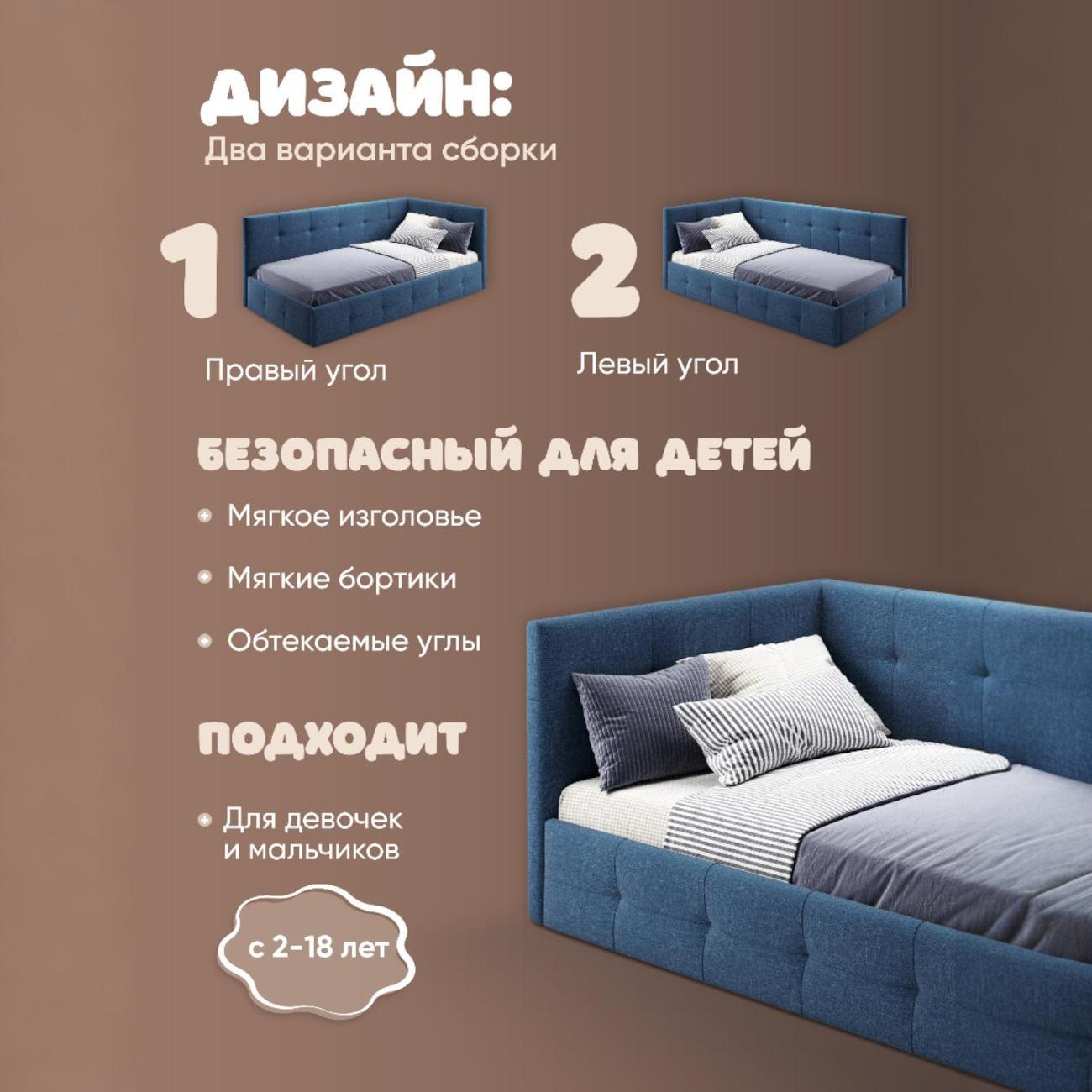 Кровать Ami Босс рогожка Саванна 126 синий