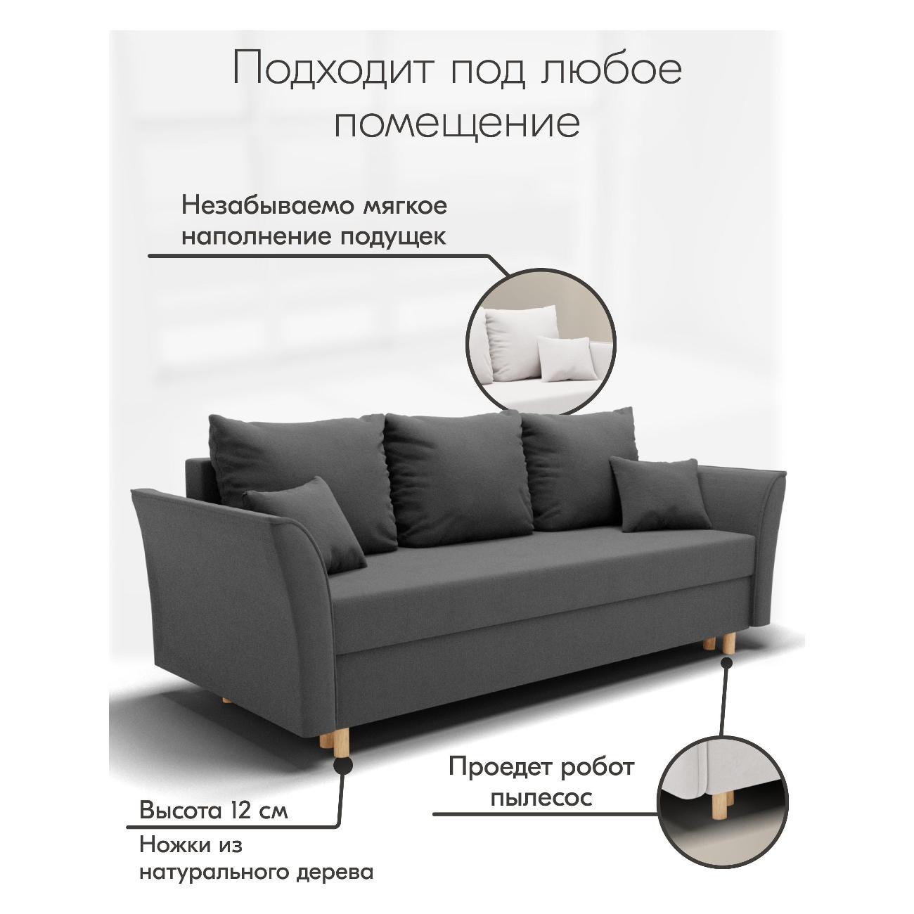 Диван Yorcom " Мелодия" ППУ, Темно-серый, механизм Еврокнижка 230х80х100