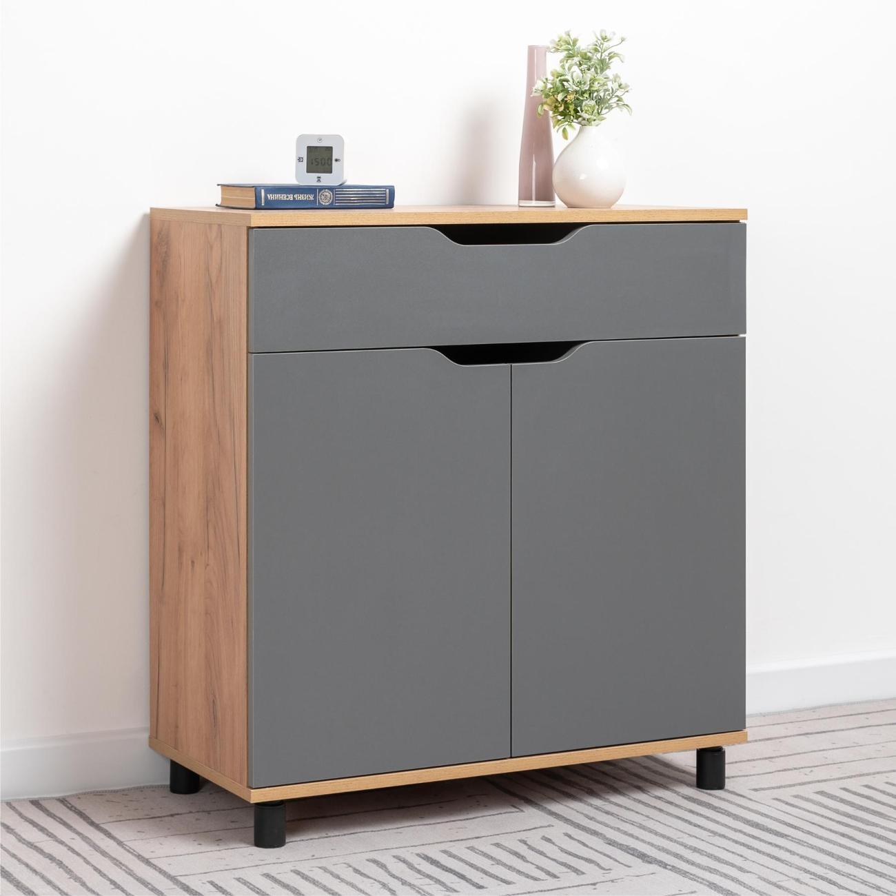 Комод Logium Рокс 13.296 F, Дуб Золотой CRAFT, Серый Графит 0162 РЕ