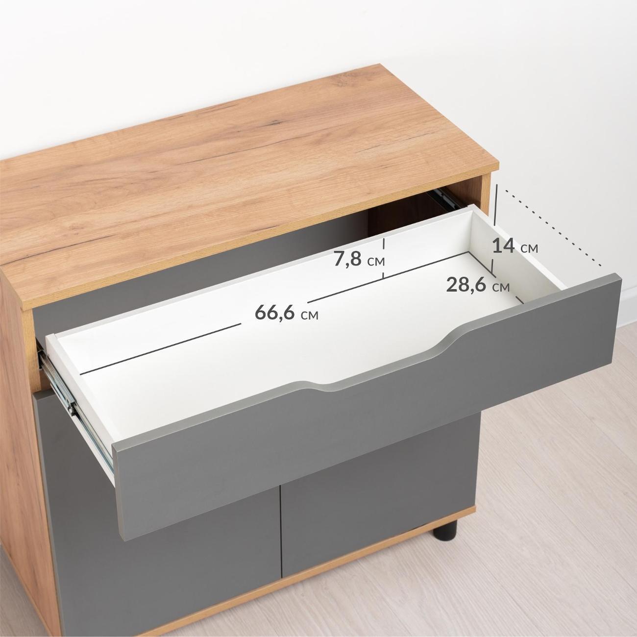 Комод Logium Рокс 13.296 F, Дуб Золотой CRAFT, Серый Графит 0162 РЕ