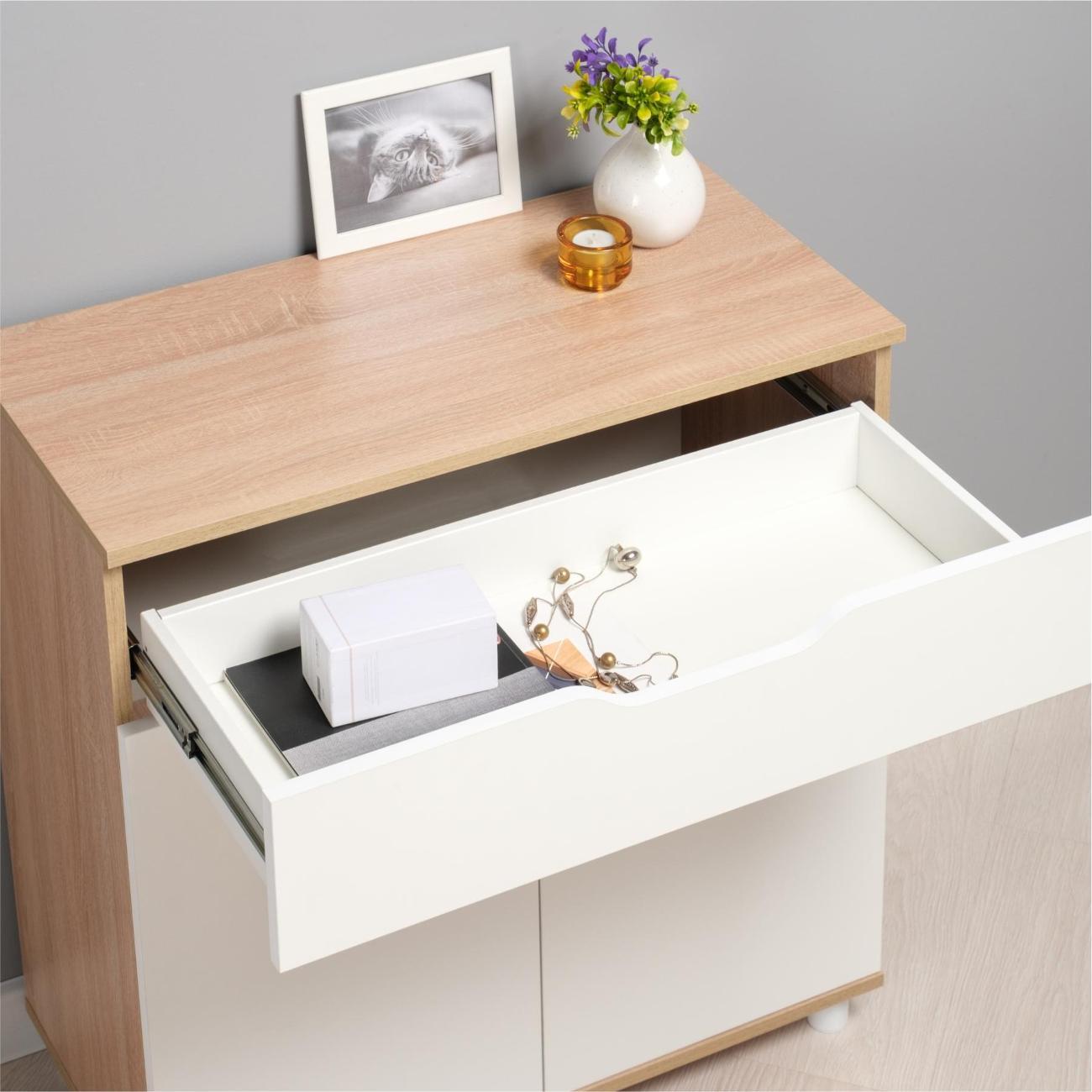 Комод Logium Рокс 13.296 F, Дуб сонома, Белый PE шагрень