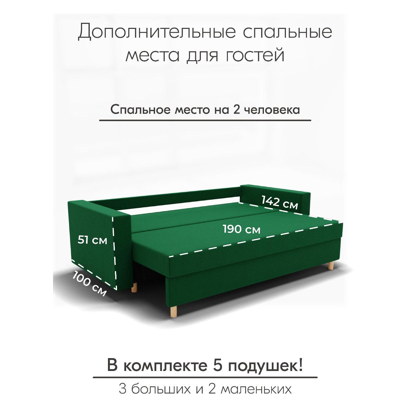 Диван Yorcom " Гармония" ППУ, Темно-зеленый, механизм Еврокнижка 220х80х100