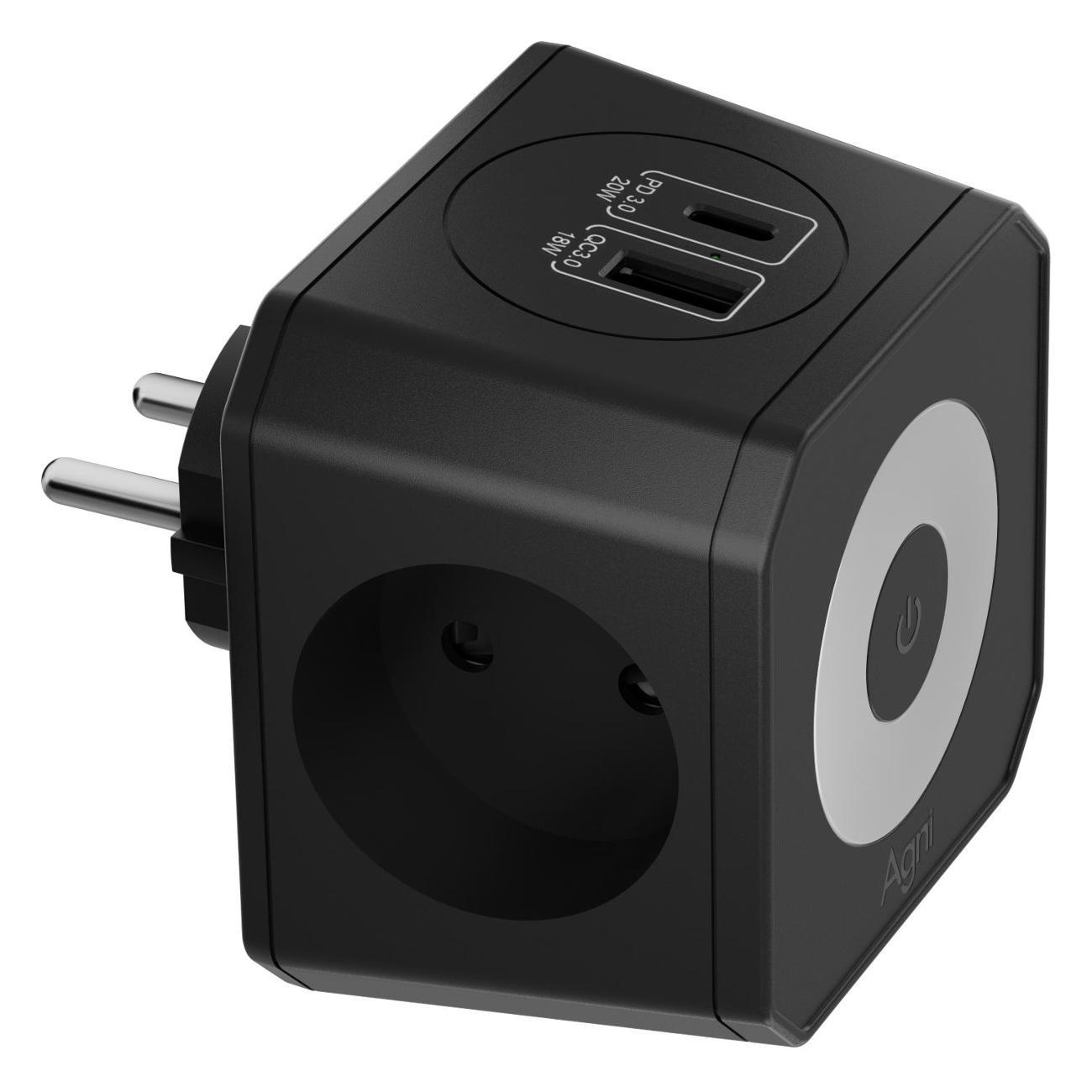 Тройник и переходник электрический AGNI TP-WJ2U3E-L-black