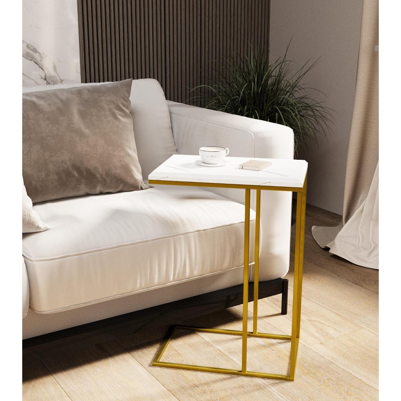 Стол журнальный Калифорния Агами Голд белый мрамор