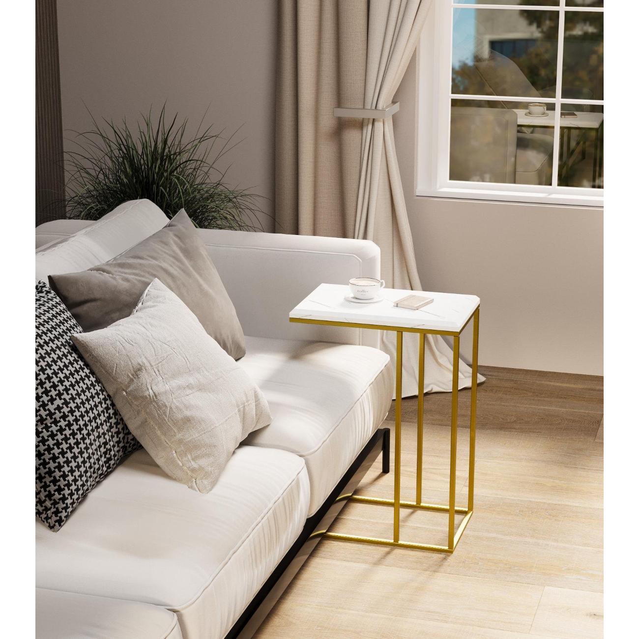 Стол журнальный Калифорния Агами Голд белый мрамор