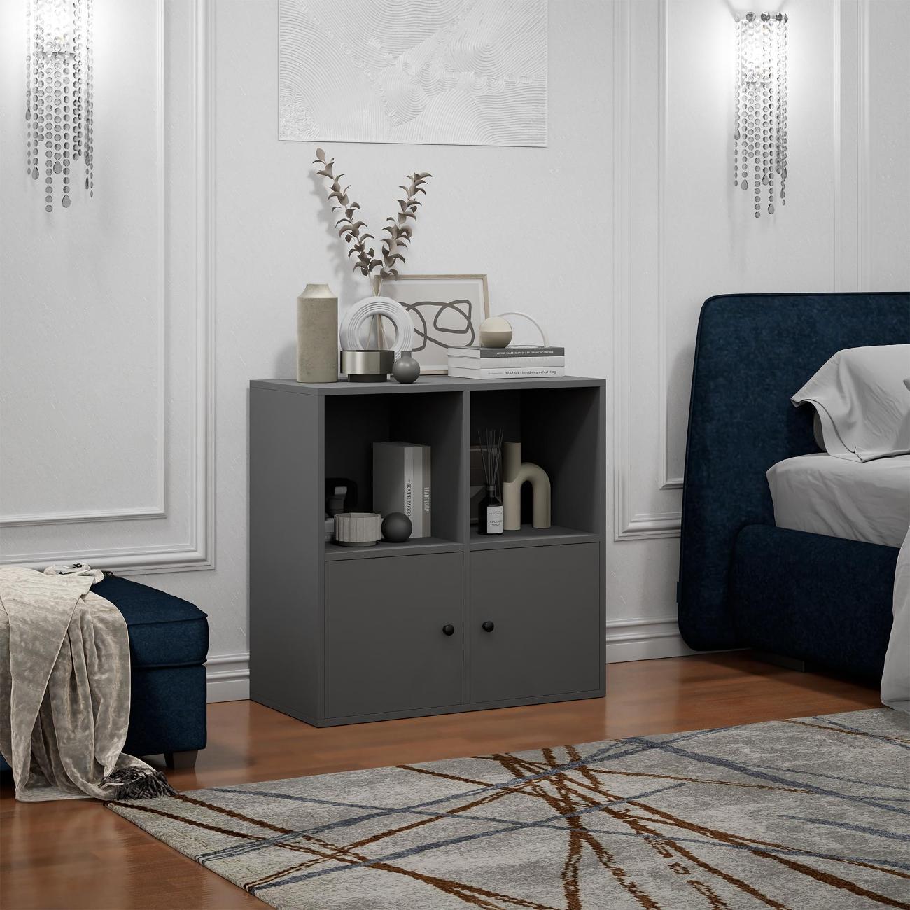 Стеллаж офисный MFMaster Файн-125 бетон-белый