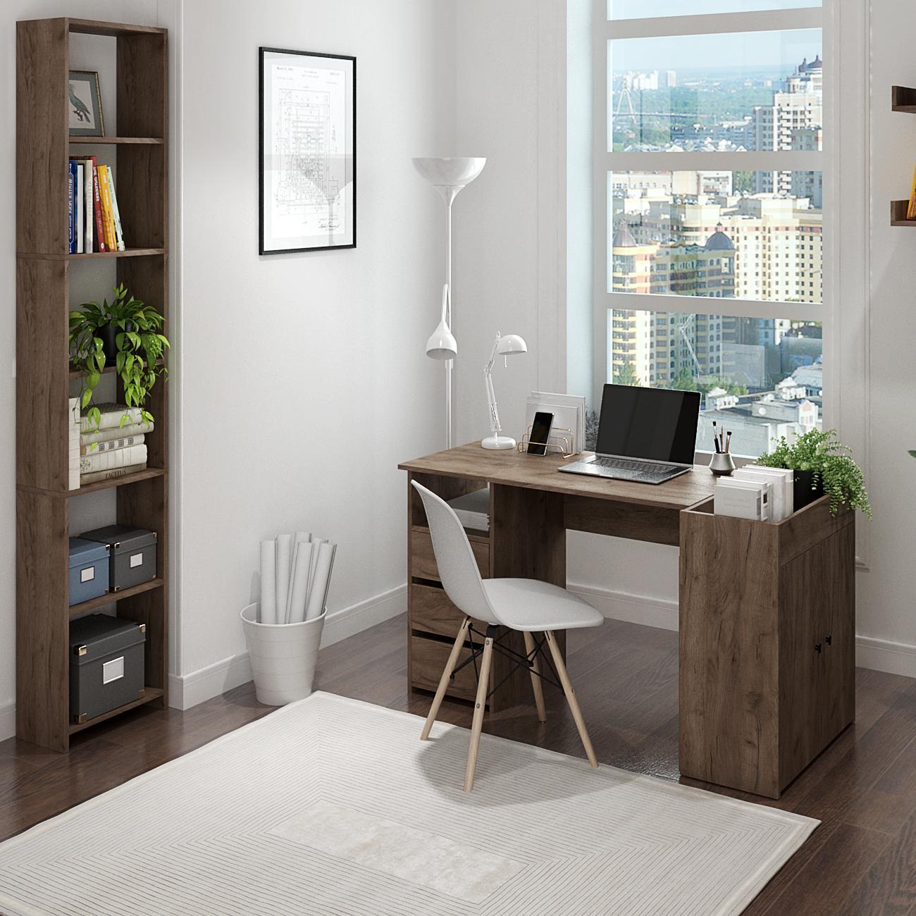 Стеллаж офисный MFMaster Файн-132 бетон-белый