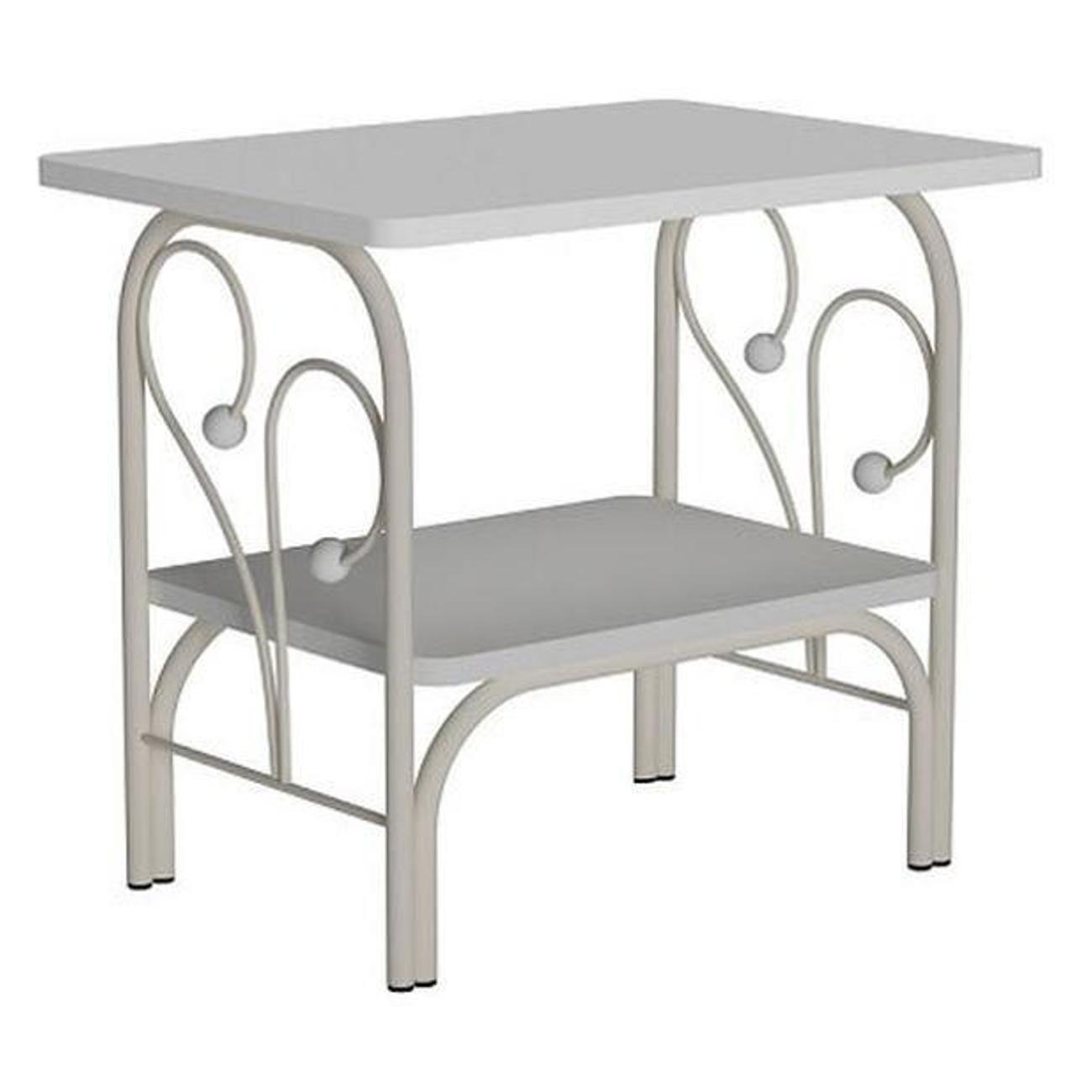 Тумба прикроватная Правила мебели Синди с полкой, 50х36х45 см, Кремовый, металл / Белый, массив