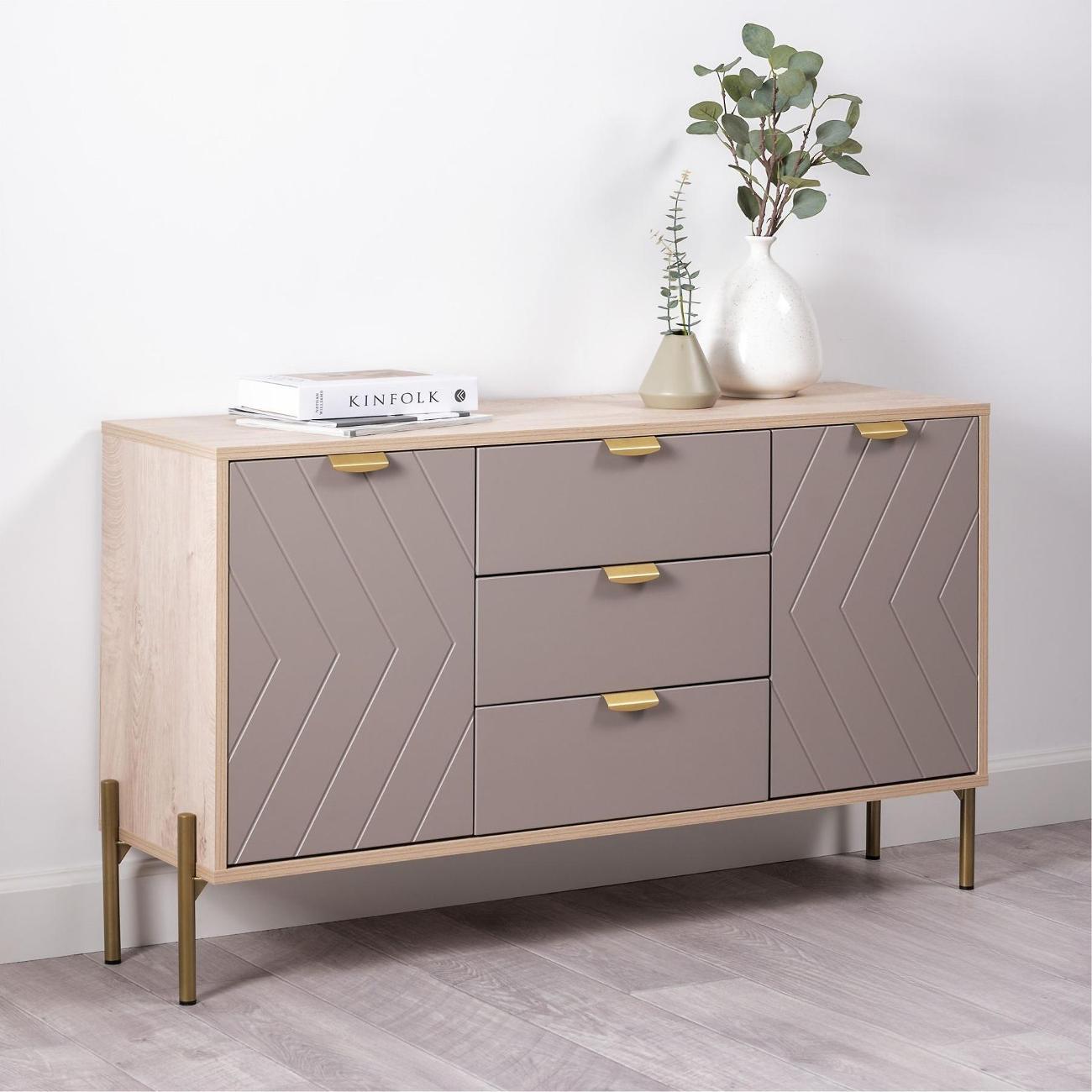 Комод Logium Венеция 16.229.01, Дуб эндгрейн элег., Веллюто Капучино AG 707 ПВХ