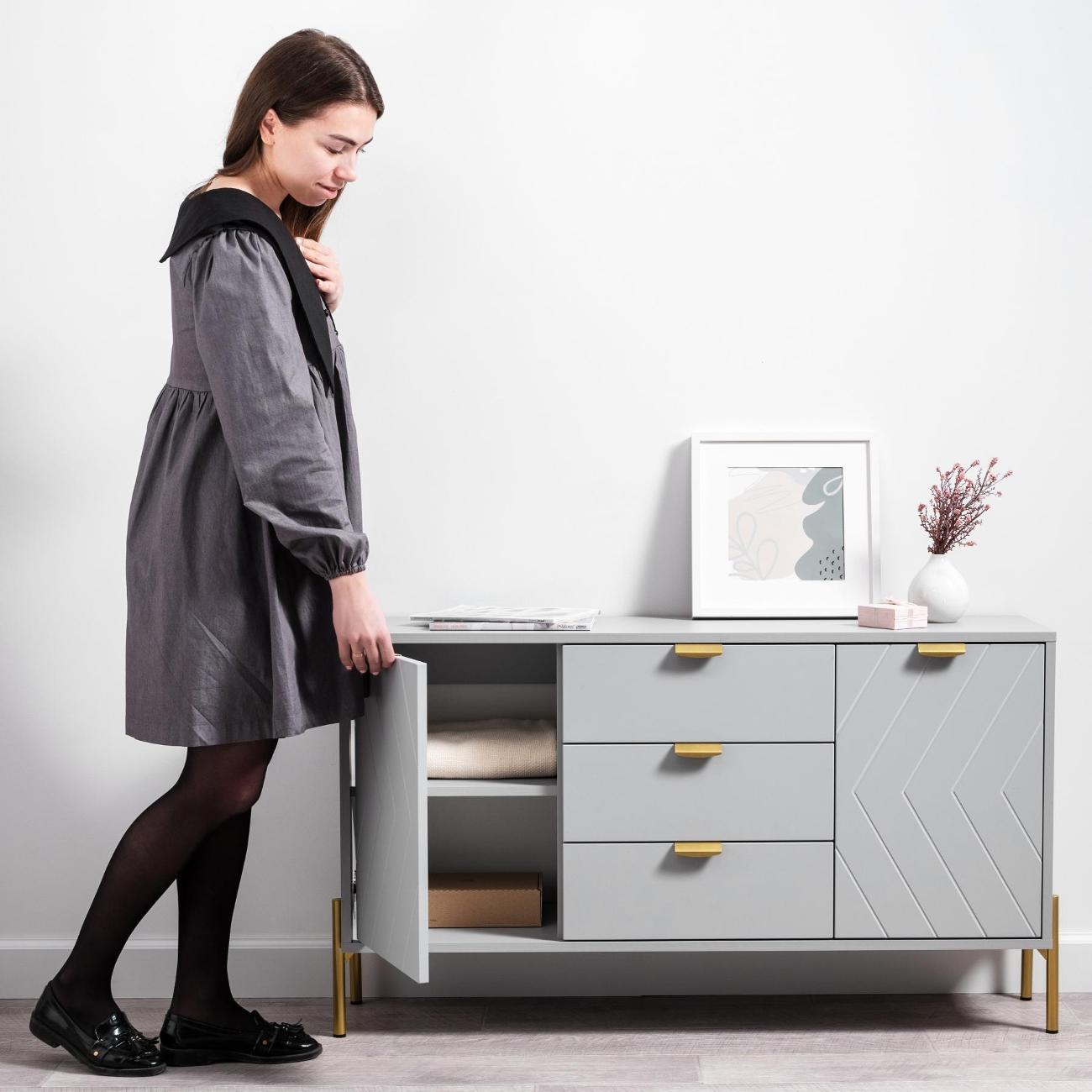 Комод Logium Венеция 16.229.01, Шиншилла серая 197 SU, Серый опал софт 651 ПВХ