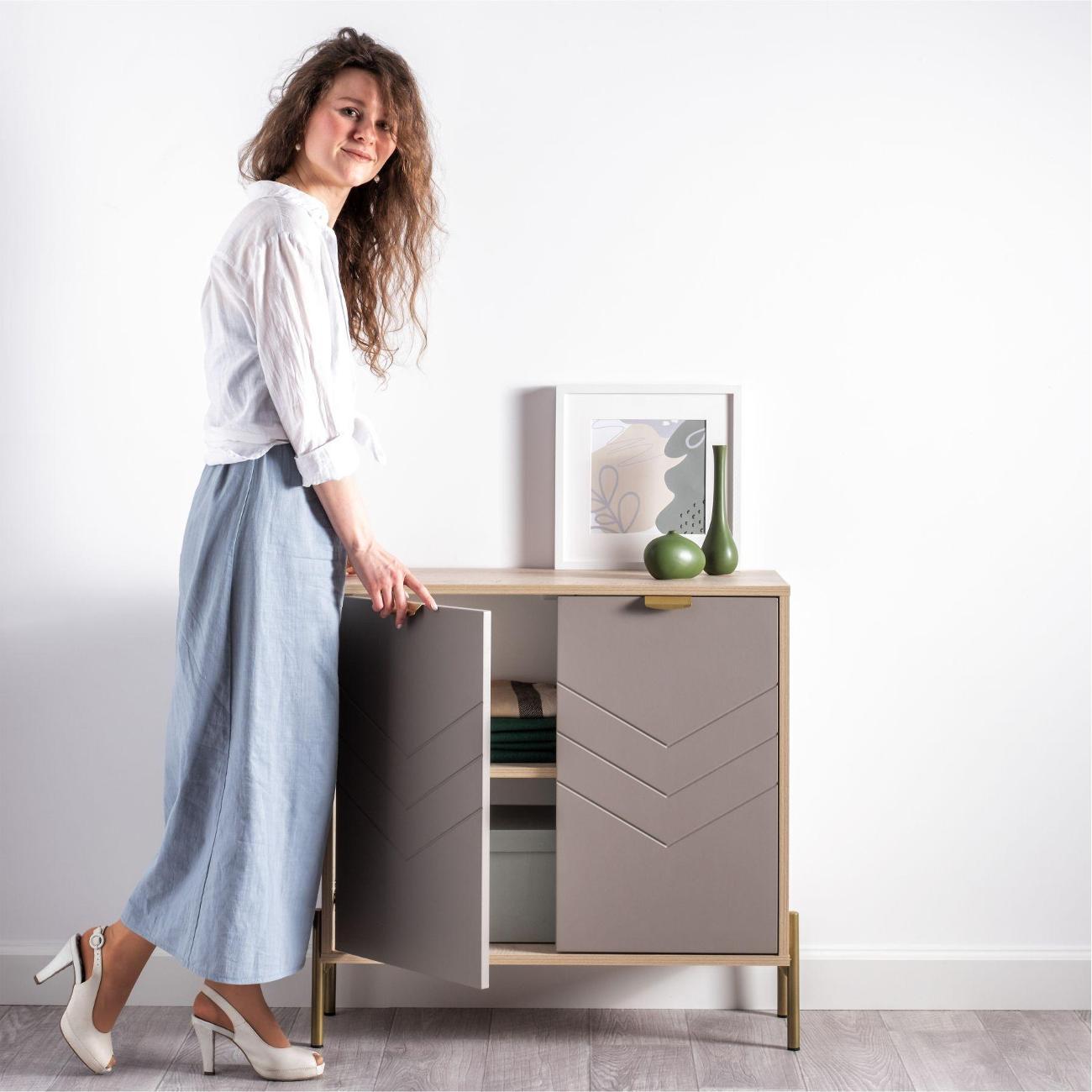 Комод Logium Венеция 16.229.02, Дуб эндгрейн элег., Веллюто Капучино AG 707 ПВХ