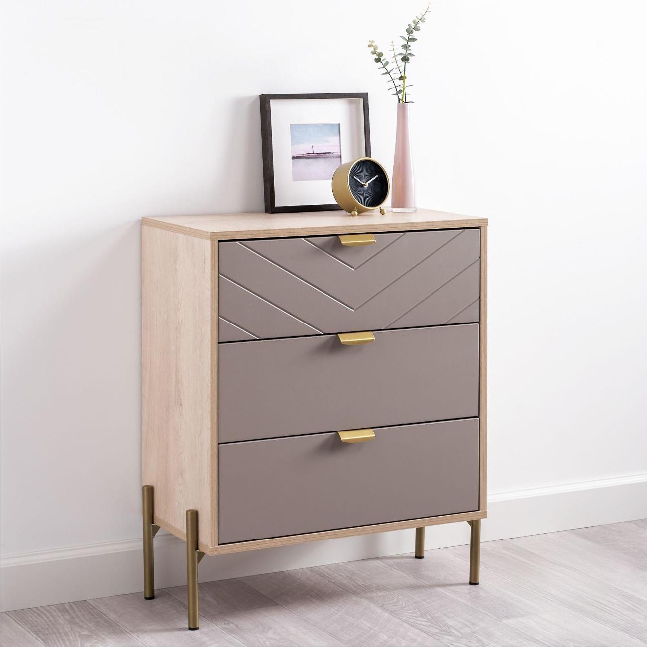 Комод Logium Венеция 16.229.03, Дуб эндгрейн элег., Веллюто Капучино AG 707 ПВХ