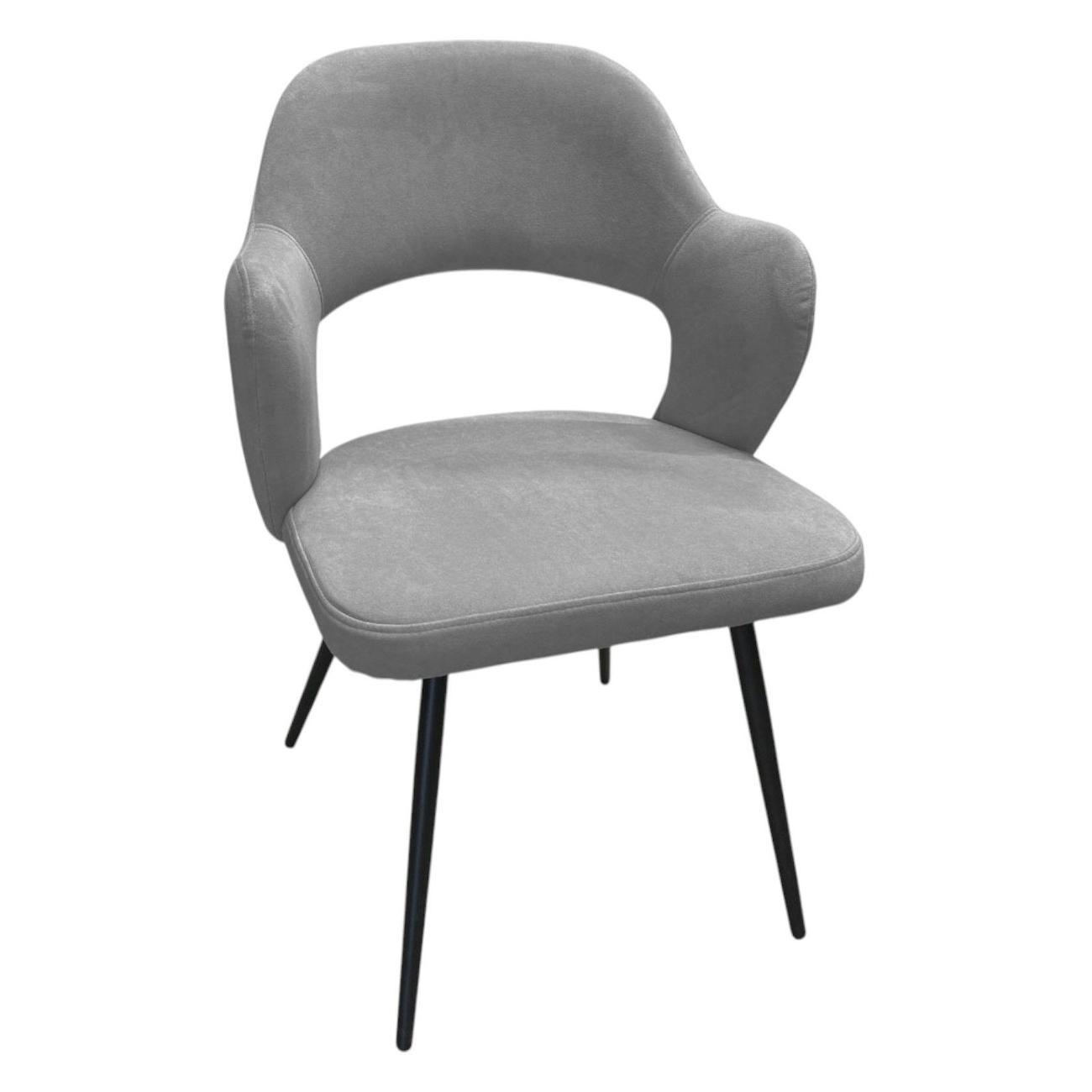 Стул Правила мебели для кухни Арон, с мягким сиденьем, с подлокотниками, 50х55х84 см, Коричневосерый, микровелюр / Черный, металл