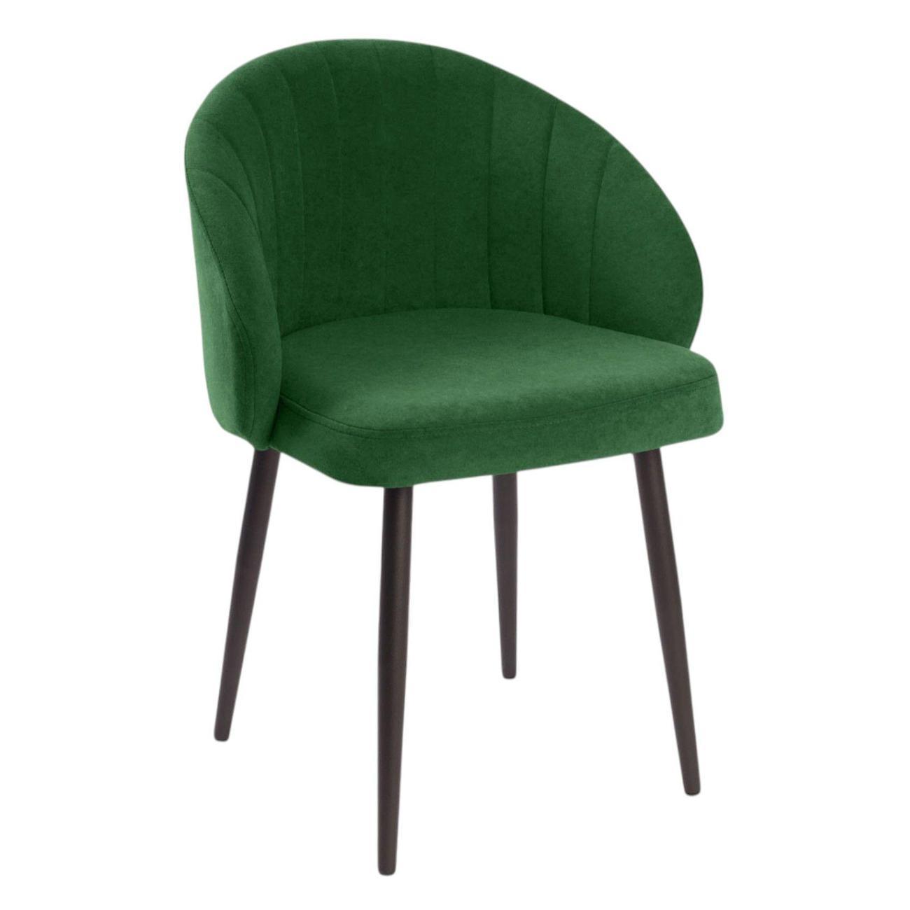 Стул Правила мебели для кухни Эйрик, с мягким сиденьем, без подлокотников, 53х50х81 см, Темнозеленый, микровелюр / Черный, металл