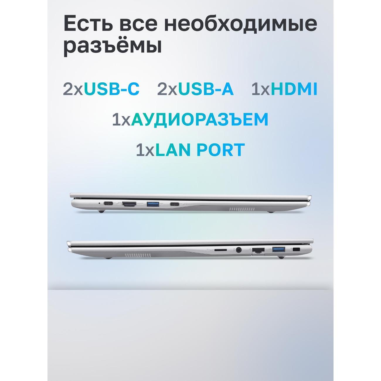 Ноутбук Acer Aspire Lite 16 AL16-54P-59ZA Intel Core 5 120U, 32 ГБ, 512 ГБ, Intel Iris Xe Graphics, 16" 1920x1200 60Гц IPS, noOS (NX.DJ8CD.001)
