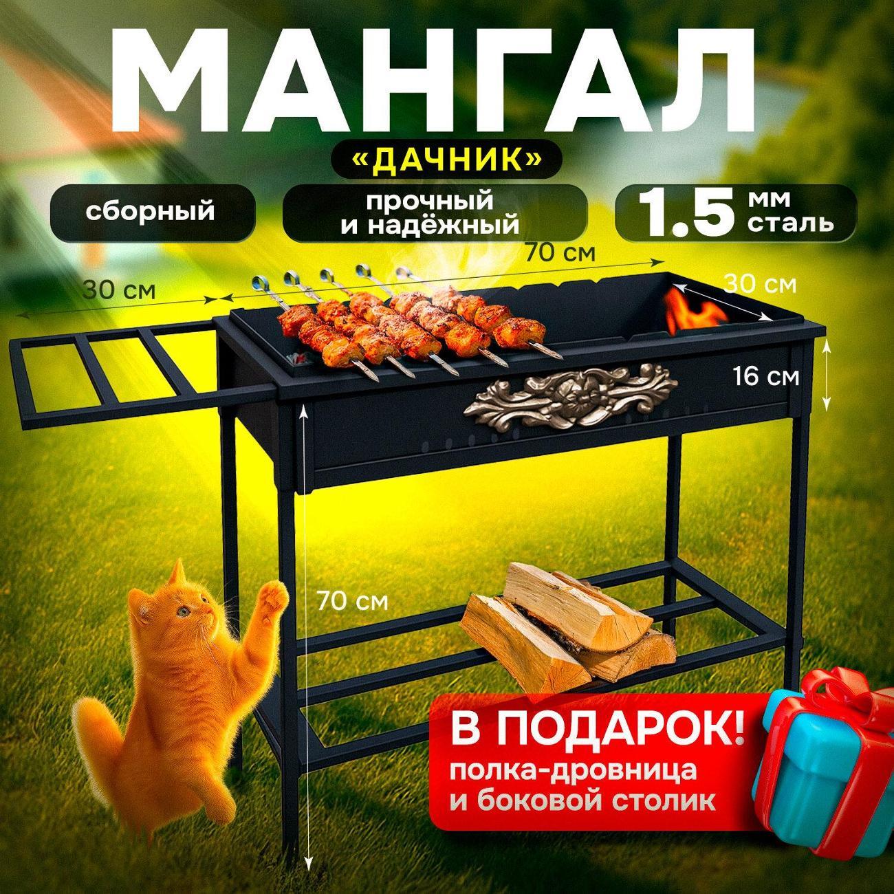 Мангал складной ГРИЛЬ И ПИКНИК сборный Дачник сталь 1,5 мм, 70х30х70 см