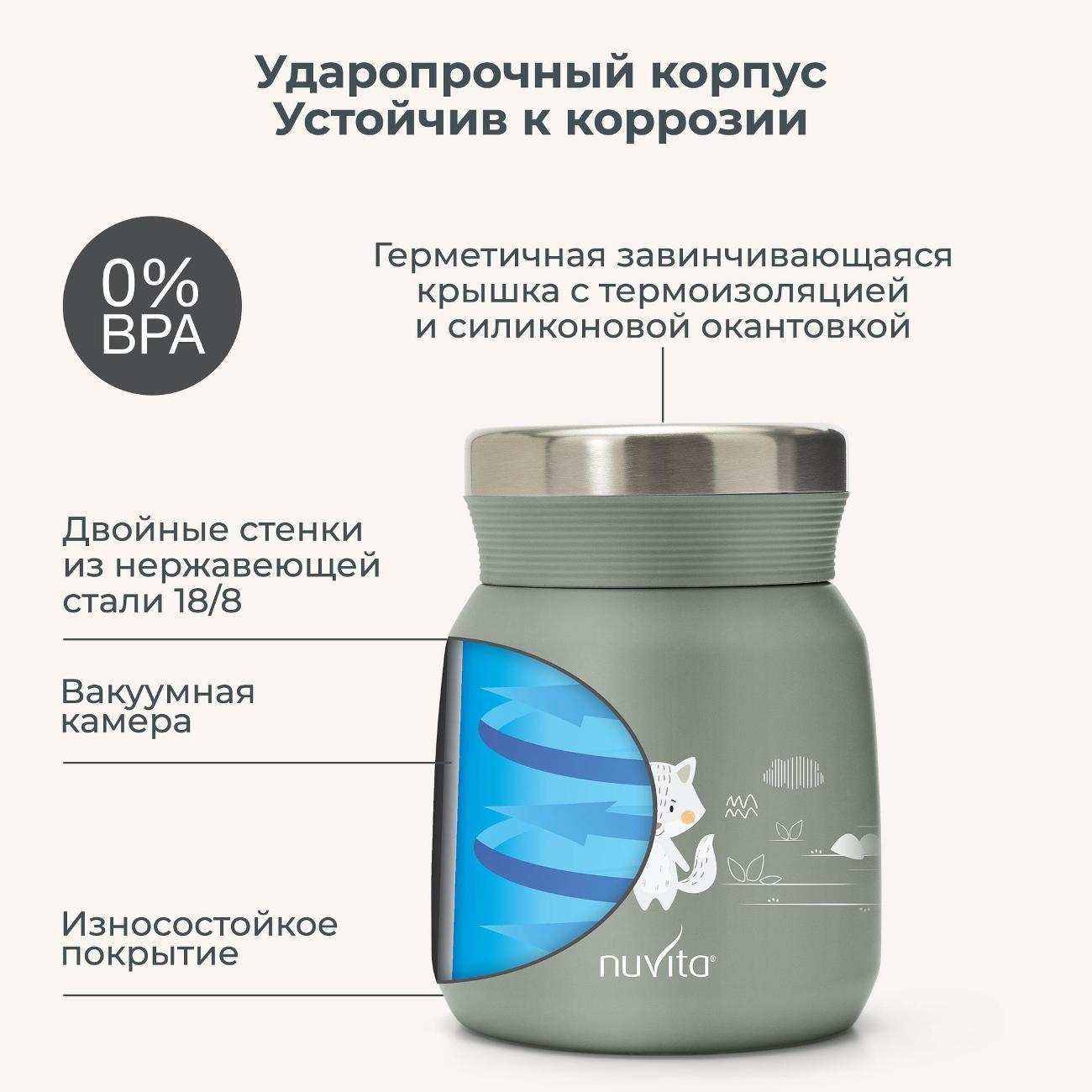Термос Nuvita 4471 300 мл Grey/зеленый
