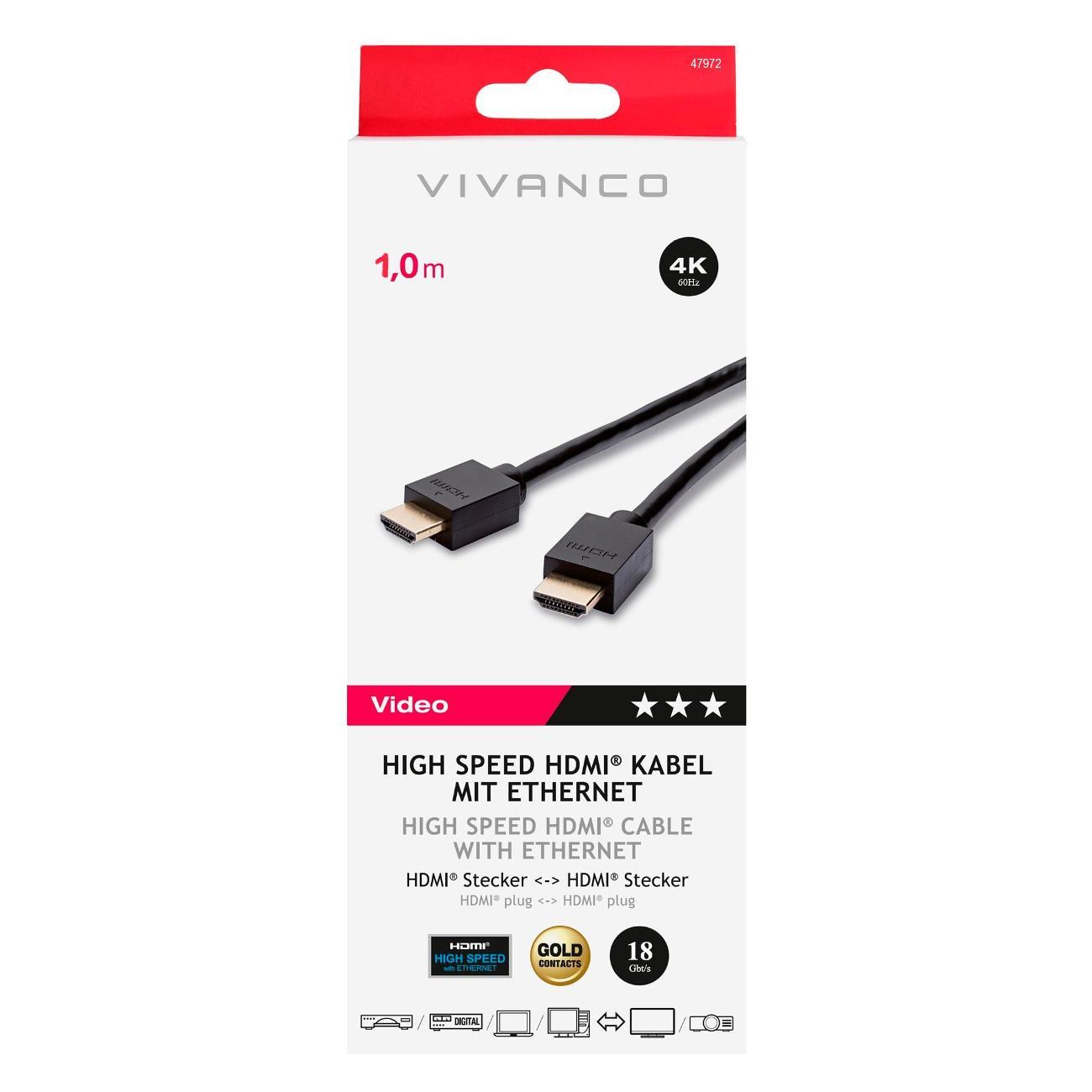 Кабель цифровой аудио-видео Vivanco HDMI 2.0 1.0м (47972)
