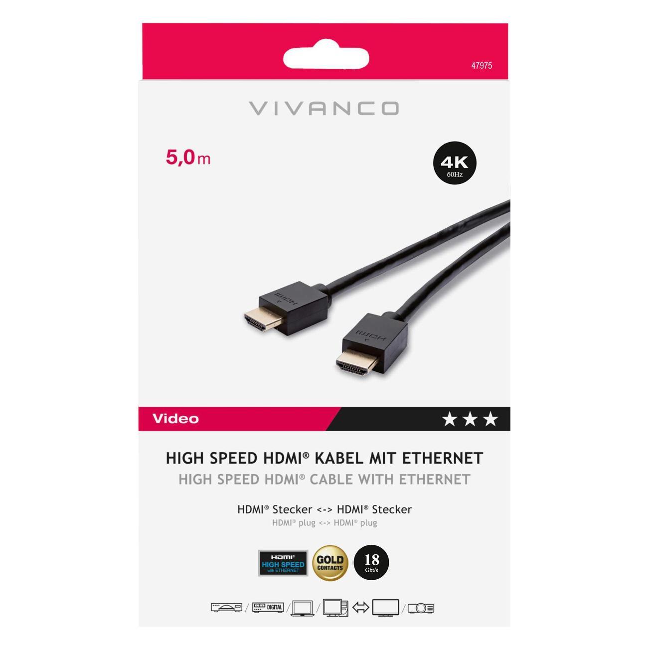 Кабель цифровой аудио-видео Vivanco HDMI 2.0 5.0м (47975)