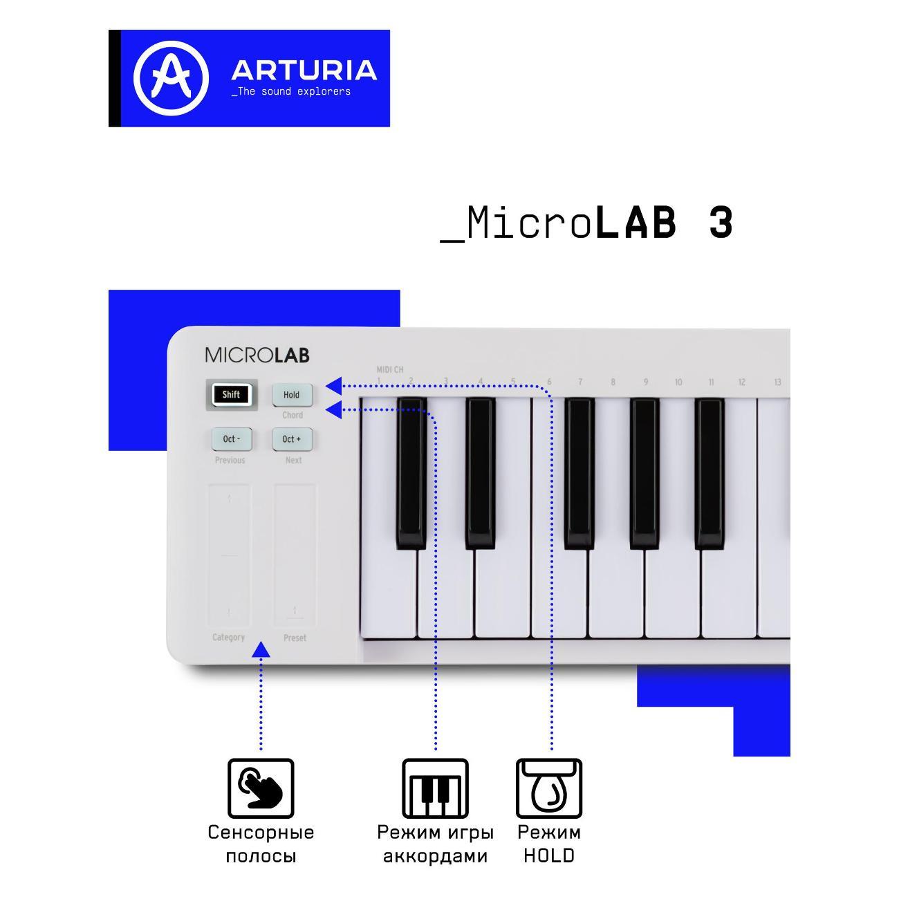 MIDI клавиатура Arturia MicroLab 3 White 25 клавиш чувствительных к скорости нажатия