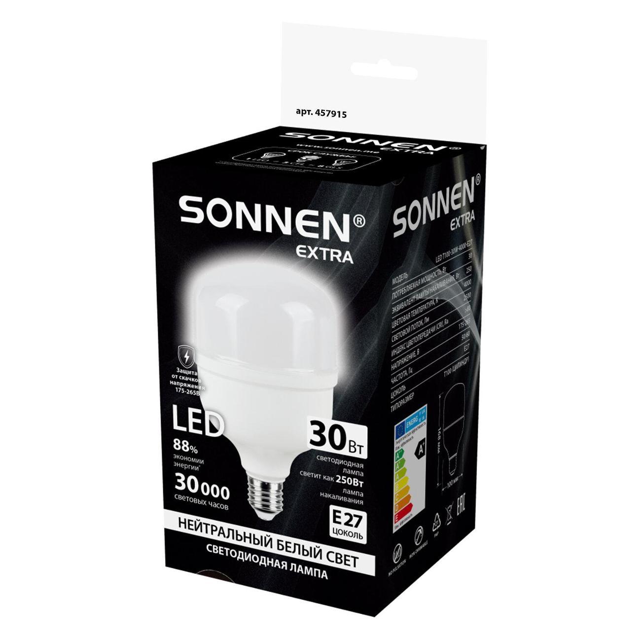 Лампа Sonnen EXTRA 30 (250) Вт Е27 цилиндр нейтральный белый LED Т100-30W-4000-Е27,457915