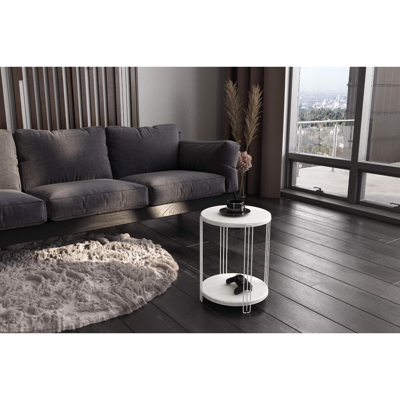 Стол журнальный Sheffilton SHT-CT33-1 белый муар/бетон лофт