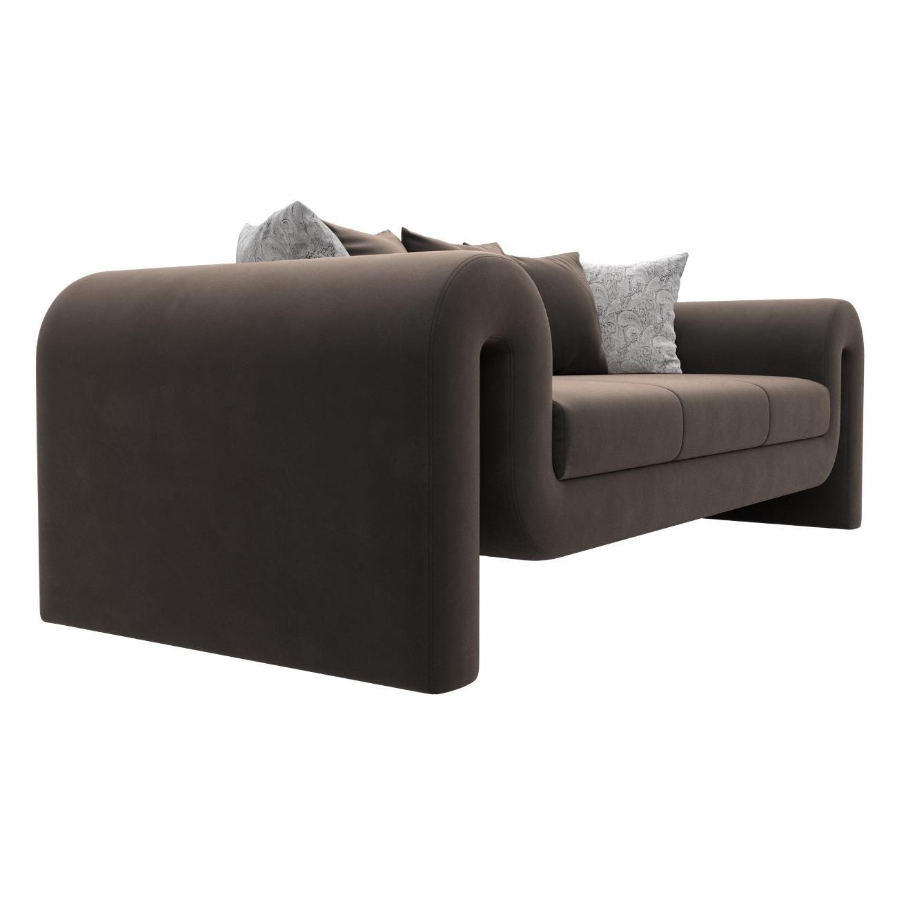 Диван Лига Диванов Волна велюр коричневый, подушки велюр коричневый/велюр серый с узором